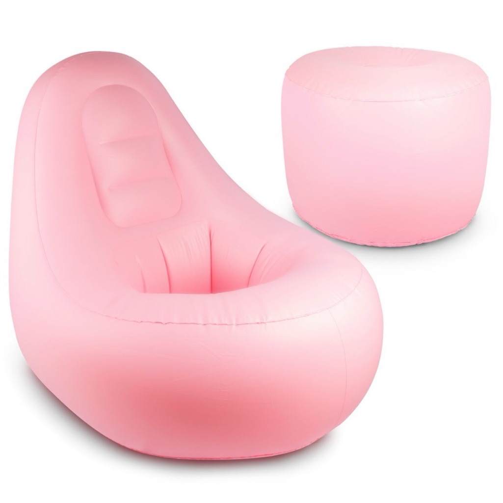Inflatable Pink Lounge Chair And Ottoman Set